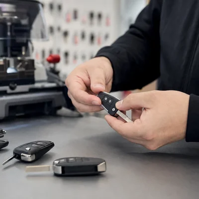 Llaves de coche con mando sobre el mostrador de la tienda